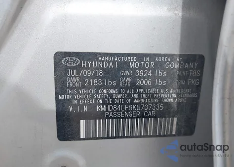 2019 Hyundai Elantra Sel из США, поврежденный, VIN KMHD84LF9KU737335